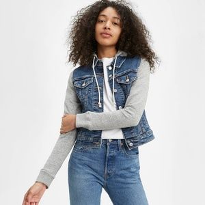 Levi's Women's Hybrid Trucker Denim Jean and Fleece Hoodie Jacket XS NWT